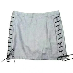 TOPSHOP Silver Metallic Lace Up Mini‎ Skirt
